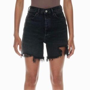 Agolde Frayed Hem Black Jean Shorts